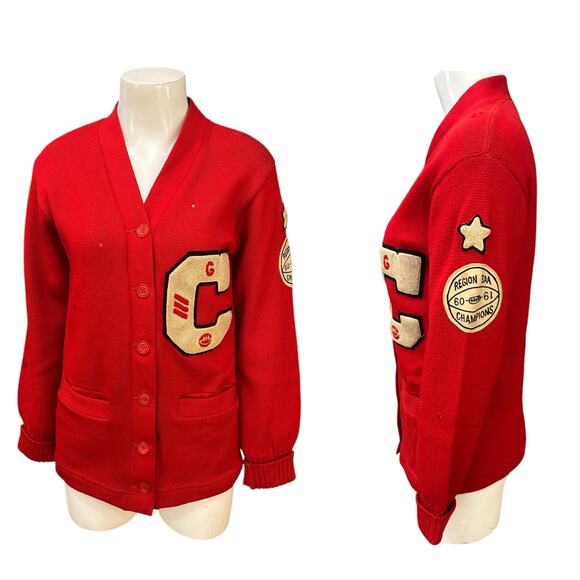 Vintage 1960s Red Wool Letterman Varsity Cardigan Sweater – Women’s Small - - Picture 1 of 4